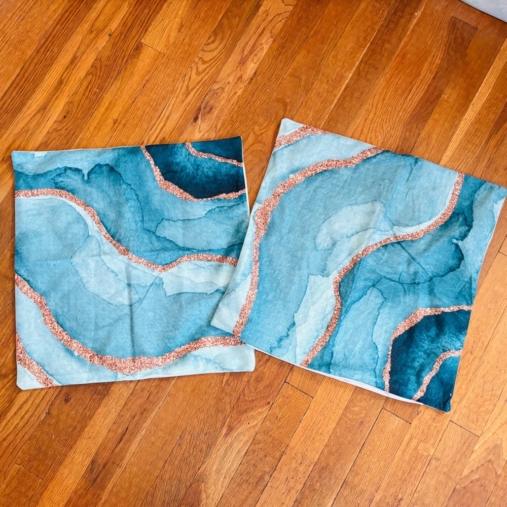 Abstract Blue and Copper Pillow Covers